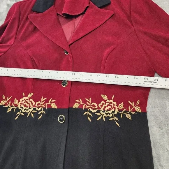 Vintage R&K Originals Pant Suit Womens 12 Black Burgundy Gold Embroidered Sueded - Picture 7 of 16